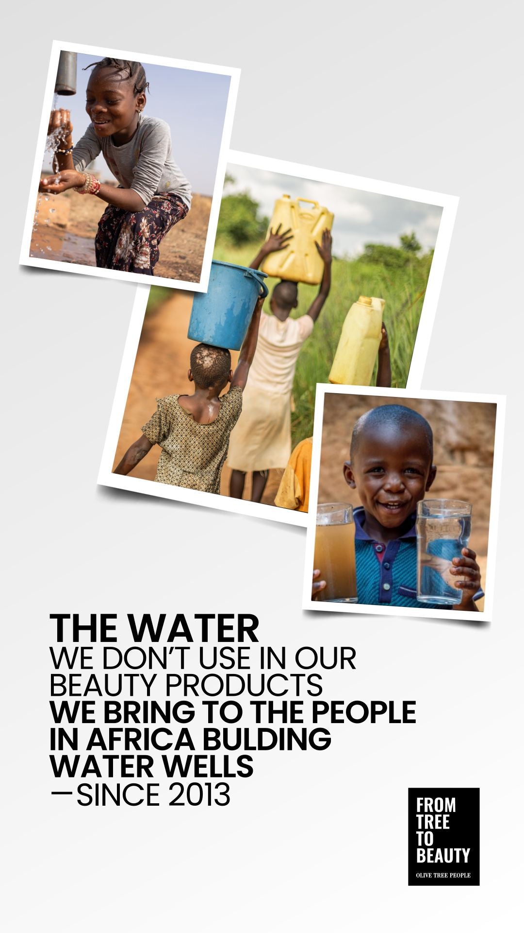 Infographic of African children carrying water with headline 'The water we don't use in our beauty products'