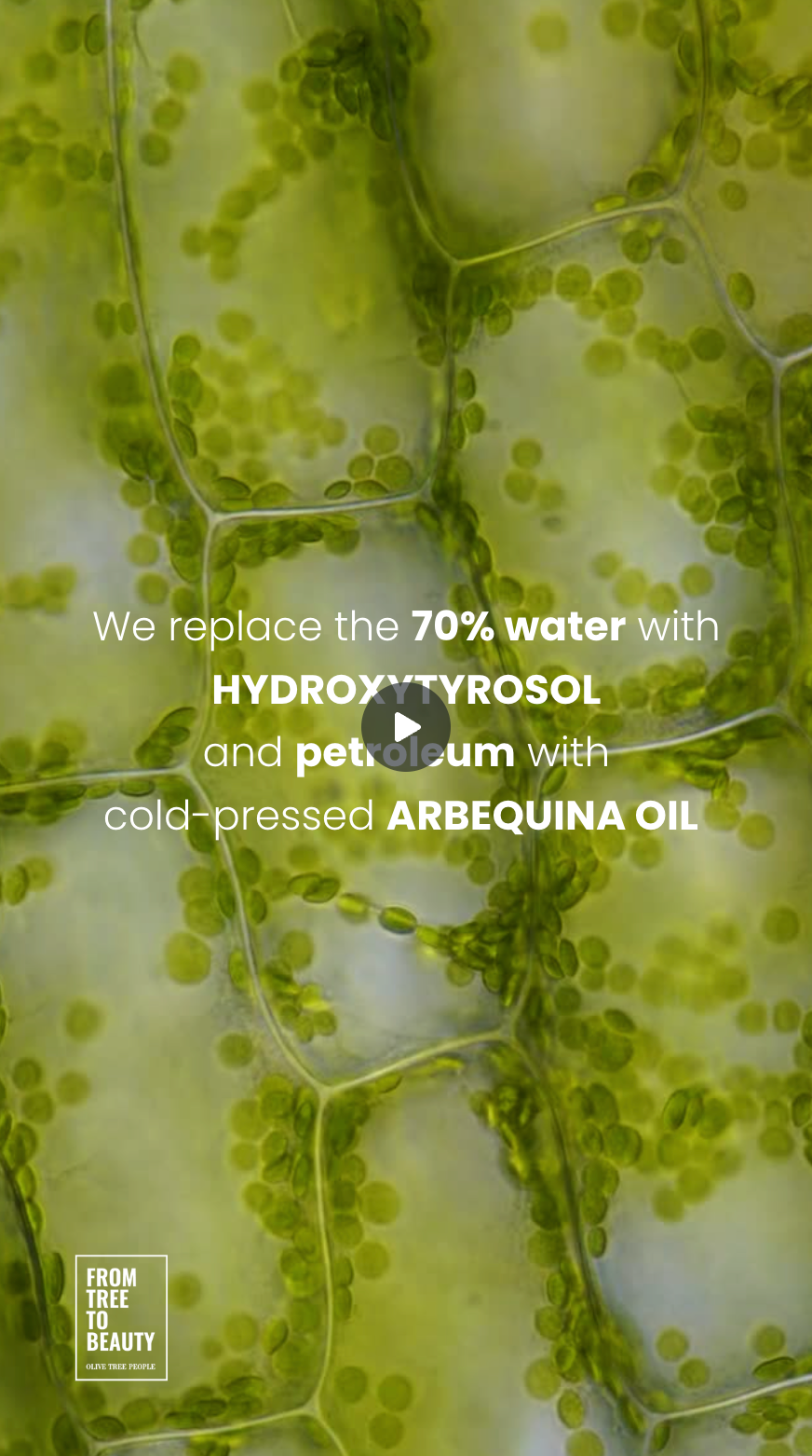 Image showing overlay We replace 70% water with hydroxytyrosol and petroleum with Arbequina oil over green cells