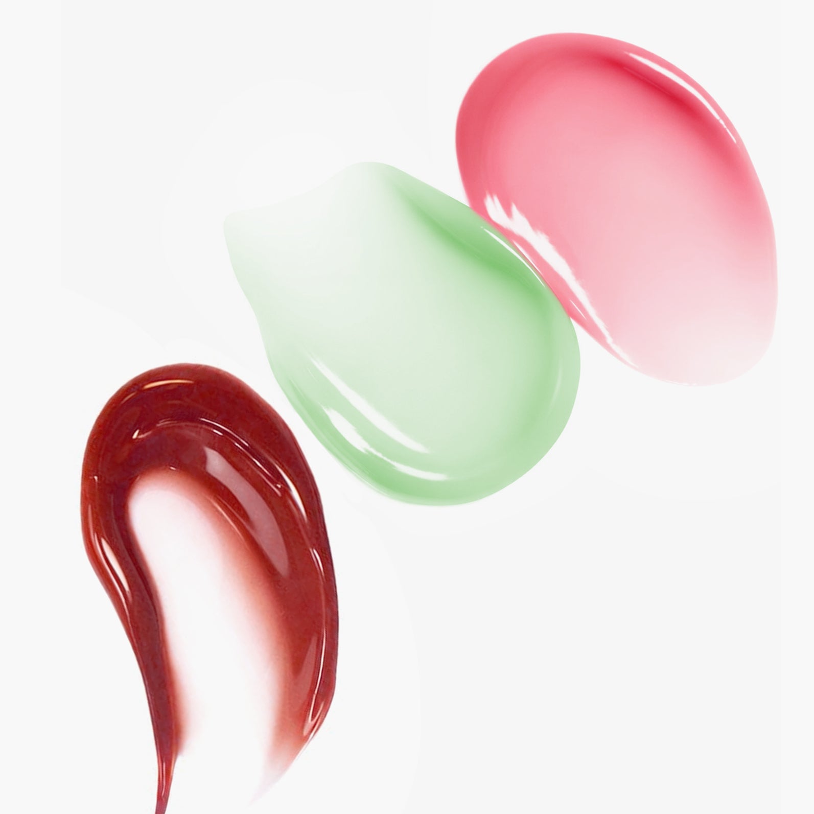 Pink, mint green, and berry red swatches