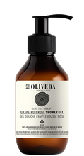 Load image into Gallery viewer, Brown pump bottle of OLIVEDA Grapefruit Rose Shower Gel labeled 'B53 OLIVEDA FROM TREE TO BEAUTY'