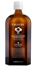 Load image into Gallery viewer, Oliveda 156 brown bottle: Extra Virgin Olive Oil — Superior Quality; 100% cold pressed organic bioactive Arbequina oil, 500 ml