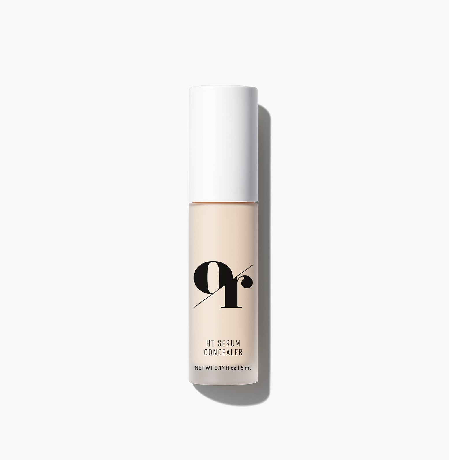 Front view of HT Skin Glow Setting Spray bottle showing frosted glass, peach-tinted liquid, white spray cap on white background