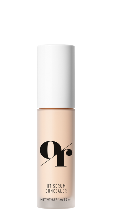 Front view of HT Serum Concealer bottle showing light beige shade, white cap, logo, and 0.17 fl oz 5 ml text on white background
