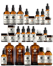 Cargar imagen en el visor de la galería, OLIVEDA skincare assortment of bottles and jars, various serums, oils, and creams